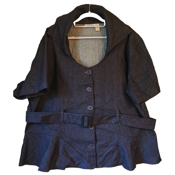 Vtg Gold Flava Denim Peplum Belted Button Up Jacket Women’s Super Plus Sz 26 - Picture 1 of 10